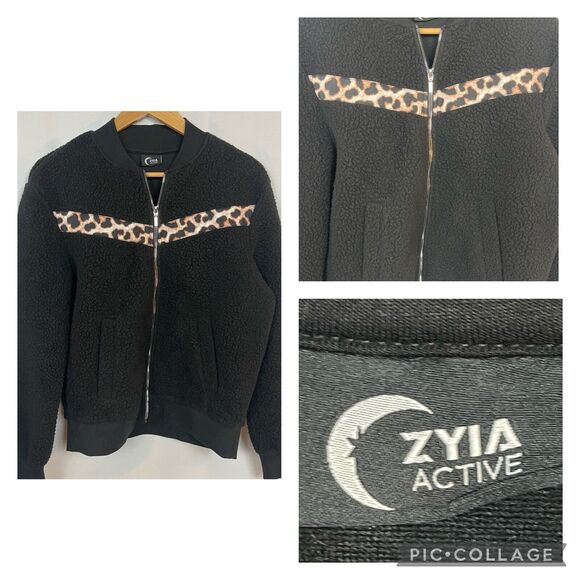 Zyia Active Leopard Flying V Teddy Fleece Black Jacket - Size Small - Picture 1 of 14